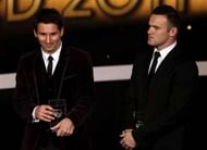 ZURICH, SWITZERLAND - JANUARY 09:  Lionel Messi of Barcelona (L) with Wayne Rooney of Manchester United during the FIFA Ballon d'Or Gala 2011 on January 9, 2012 in Zurich, Switzerland.  (Photo by Scott Heavey/Getty Images)